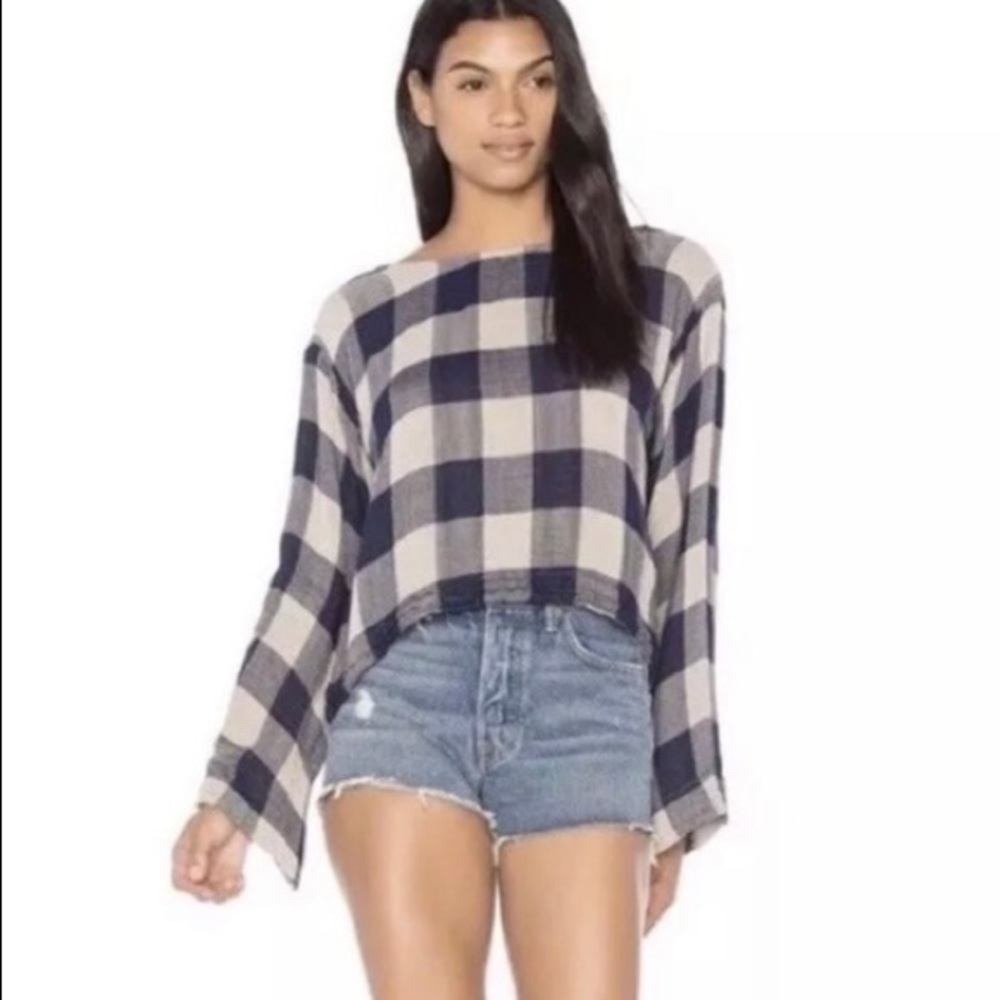 Anthro Cloth & Stone plaid tie back Crop top